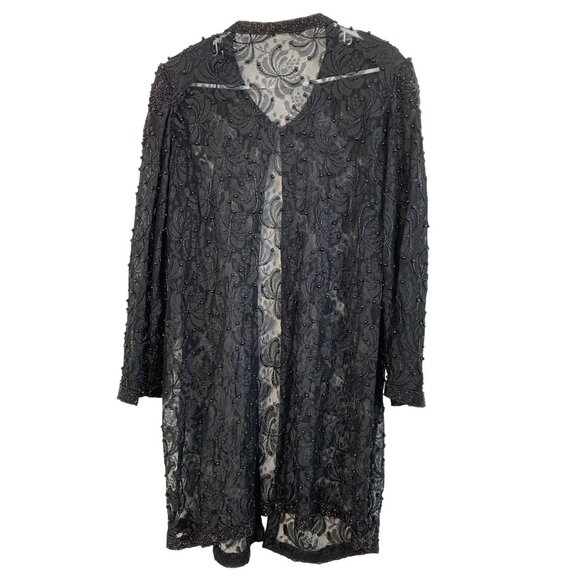 Rare VTG 90s Brilliante By J.A. Black Bead Lace Cardigan Jacket Mother of Bride - Picture 9 of 14